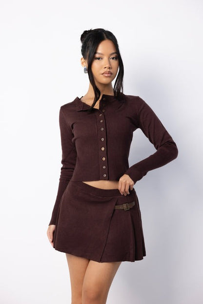 BROWN PLEATED KNITTED SKIRT