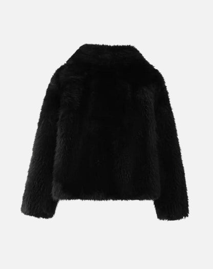 FAUX FUR TURN DOWN COLLOR JACKET - BLACK