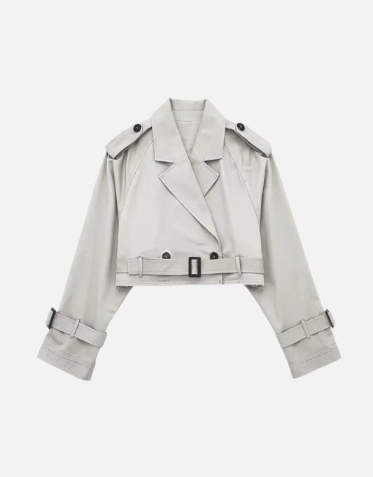 WHITE CROPPED TRENCH COAT