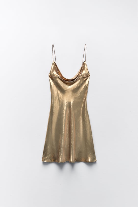 METALLIC SLIP DRESS - GOLD