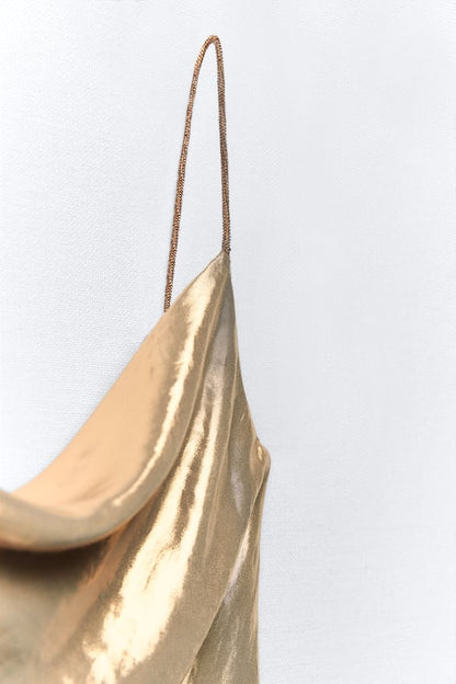 METALLIC SLIP DRESS - GOLD