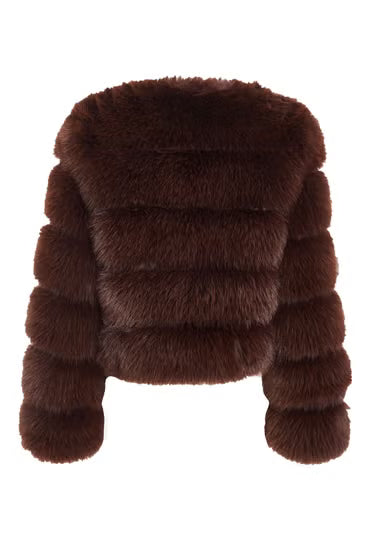 The Luxe Chocolate Brown Faux Fur Panel Jacket