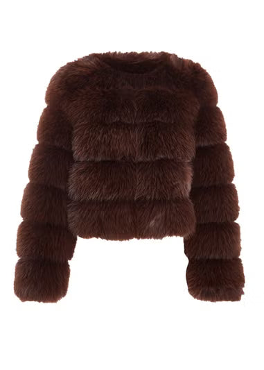 The Luxe Chocolate Brown Faux Fur Panel Jacket