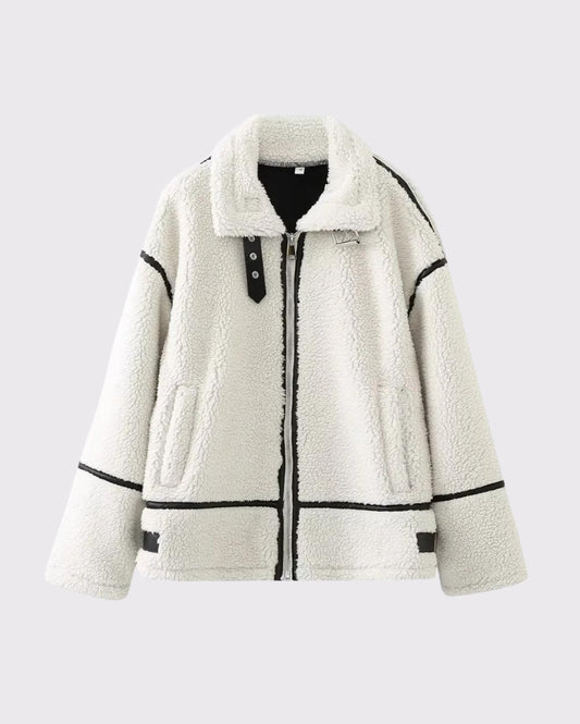 WHITE WOOL AND BLACK DETAILED JACKET