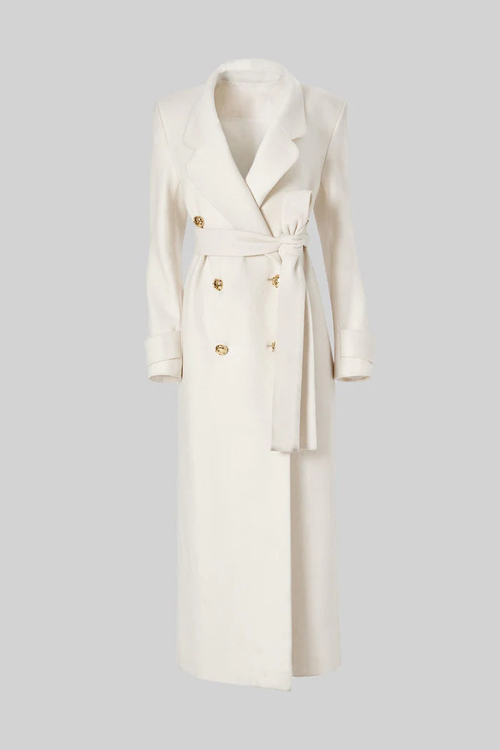 White Belted Longline Long Coat