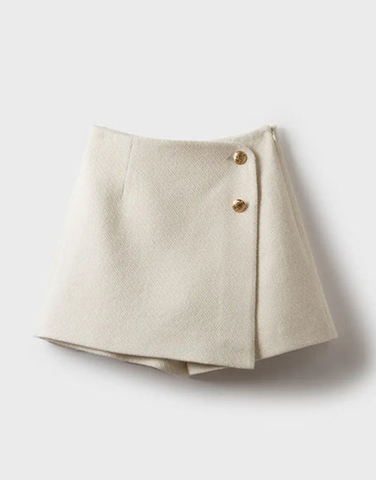 CREAM BUTTON WRAP A-LINE SKORT