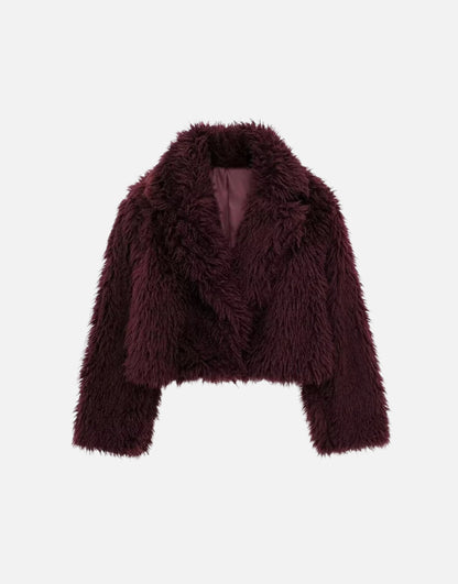 WINE RED DAUX FUR CROPPED JACKET