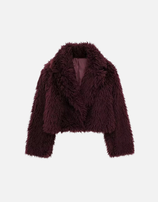 WINE RED DAUX FUR CROPPED JACKET