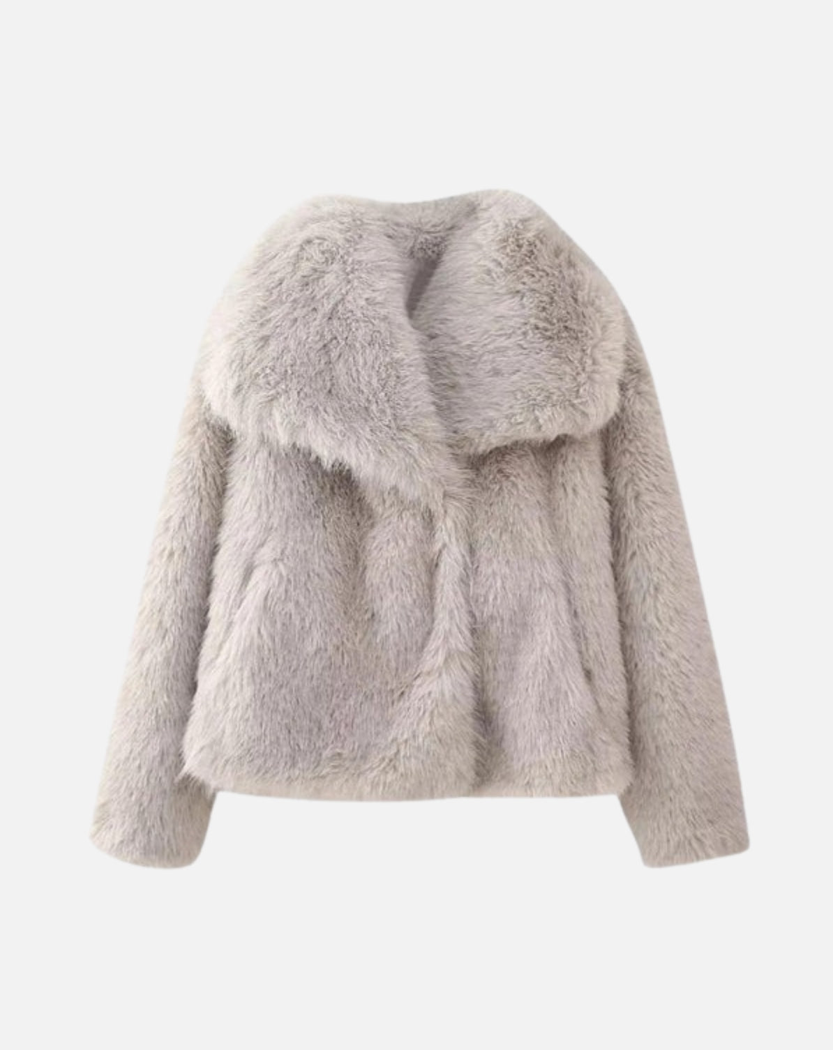 FAUX FUR TURN DOWN COLLOR JACKET - OFF GREY