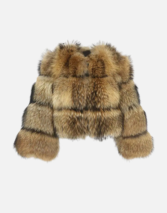 FAUX RACCOON FUR CROPPED COAT