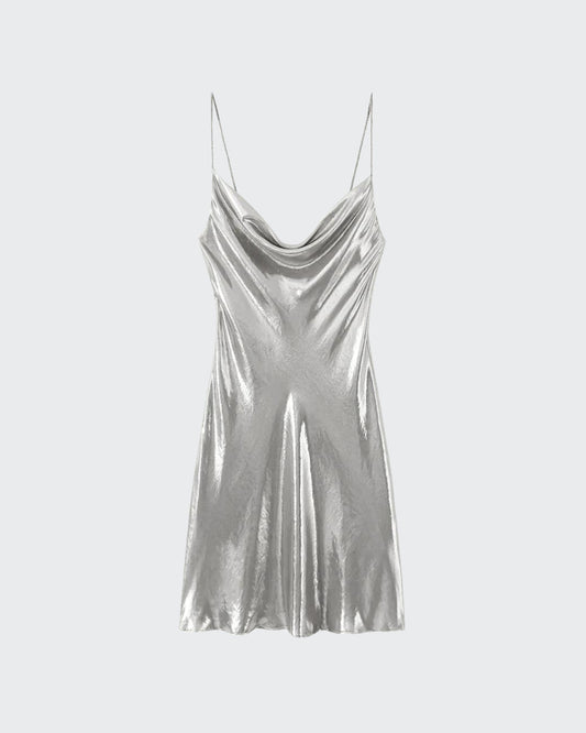 METALLIC SLIP DRESS - SILVER