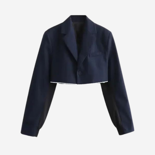 Long Sleeve Cropped Navy Suit Jacket
