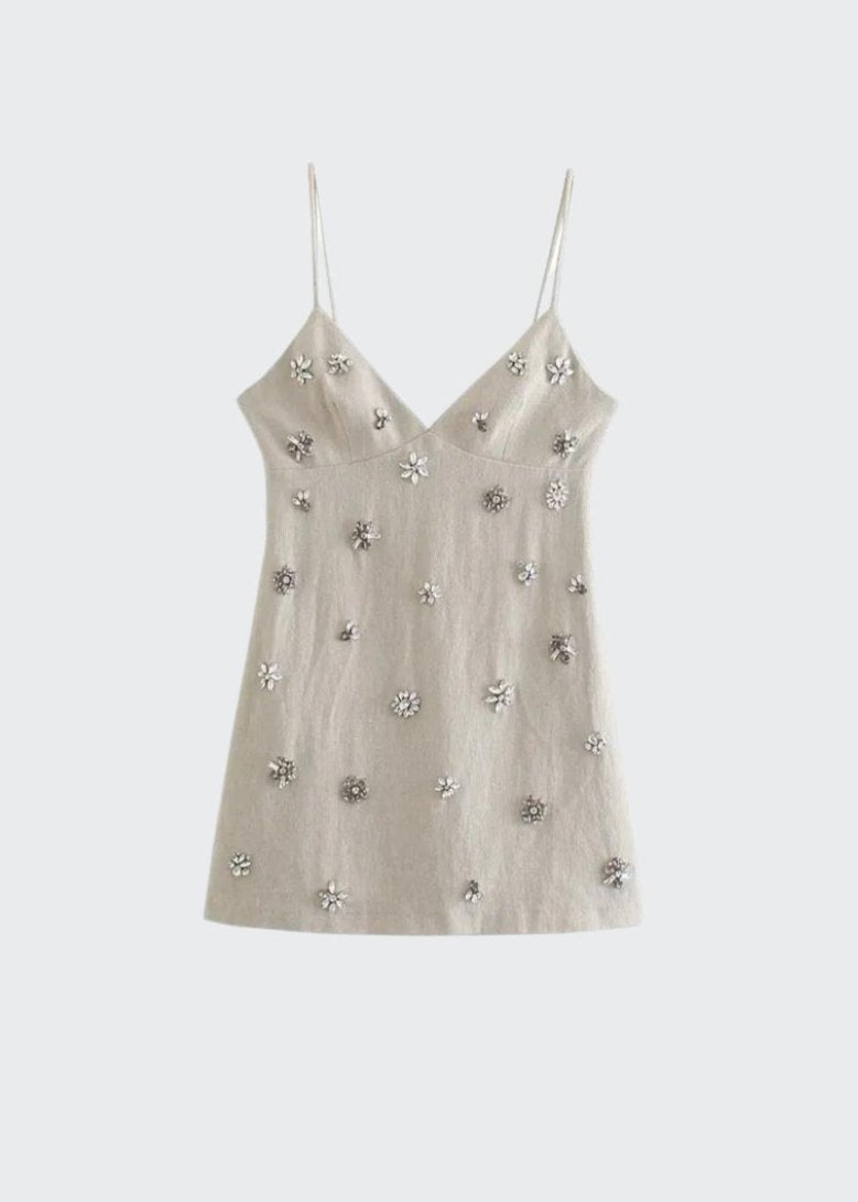 JEWEL EMBELLISHED LINEN DRESS