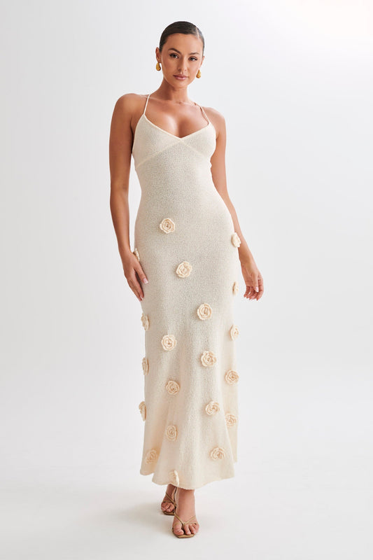 ENVY KNITTED FLORAL EMBROIDERED MAXI DRESS