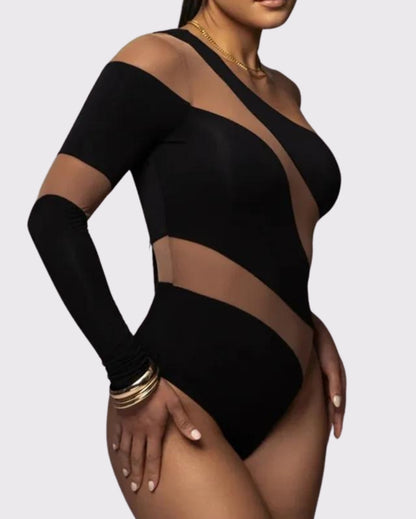 DYNAMIC ONE SHOULDER BODYSUIT - BLACK