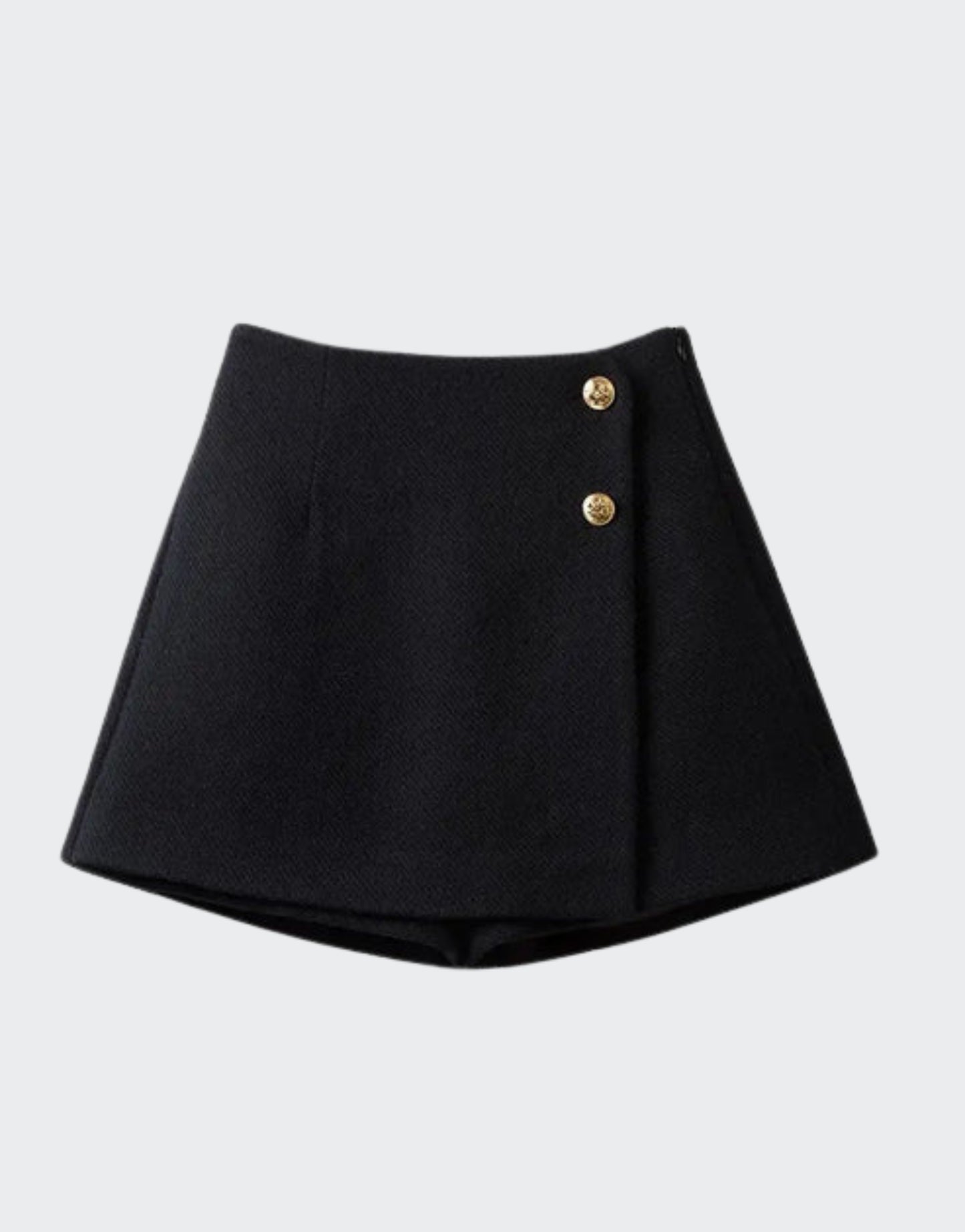 BLACK BUTTON WRAP A-LINE SKORT