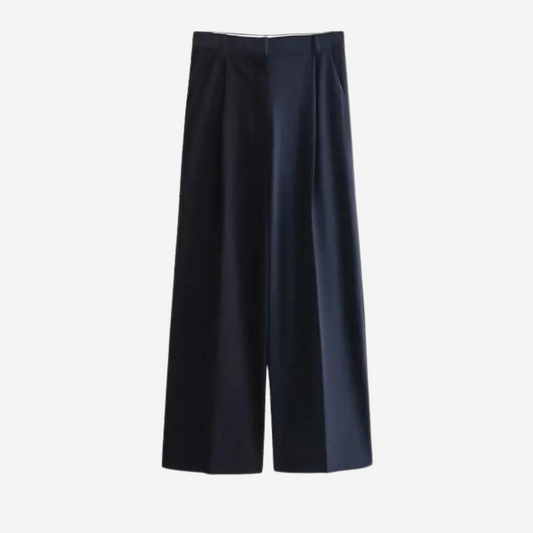 Front Pleats High Waist Navy Suit Pants