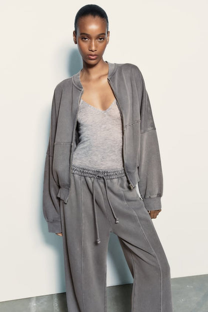 ZIPPER TRACKSUIT JACKET - GREY