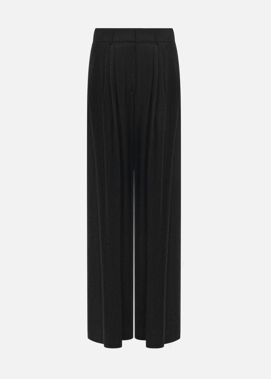 BLACK LOOSE FITTED PLEATED TROUSERS