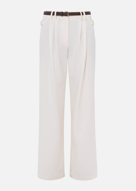 WHITE PLEATED STRAIGHT LEG PANTS