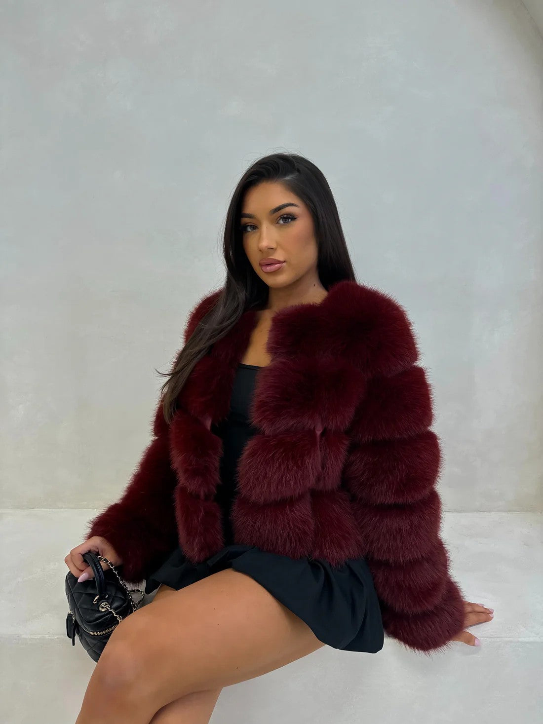 The Luxe Burgundy Faux Fur Panel Jacket