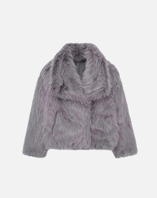 FAUX FUR TURN DOWN COLLOR JACKET - GREY