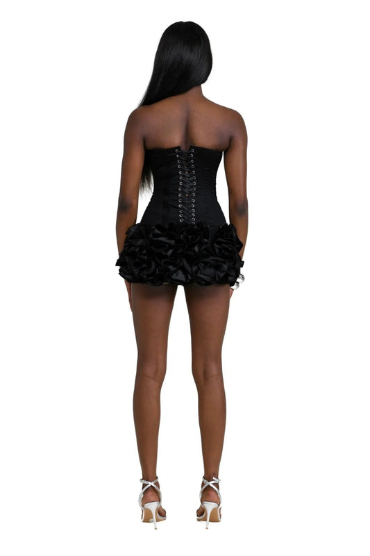 ROSE Black Strapless Corset and petal Mini Skirt Co‑Ord Set