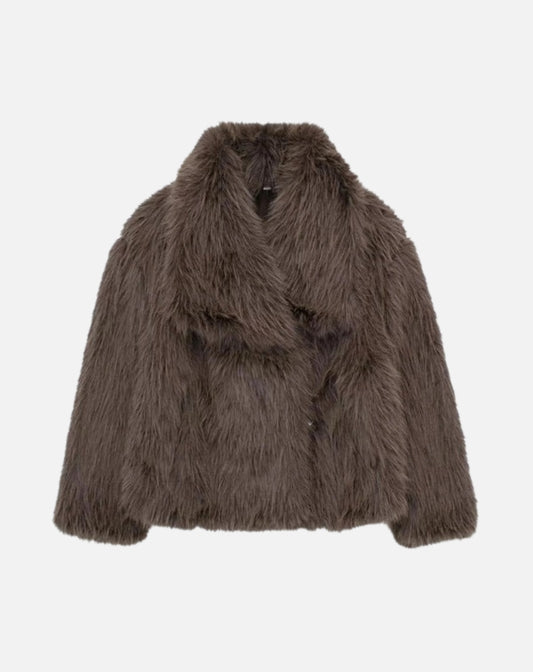 FAUX FUR TURN DOWN COLLOR JACKET - BROWN