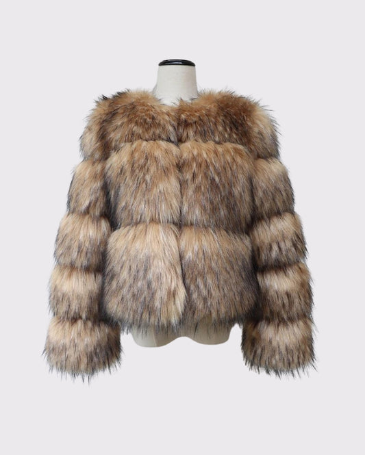 Cropped Faux Raccoon Fur Coat