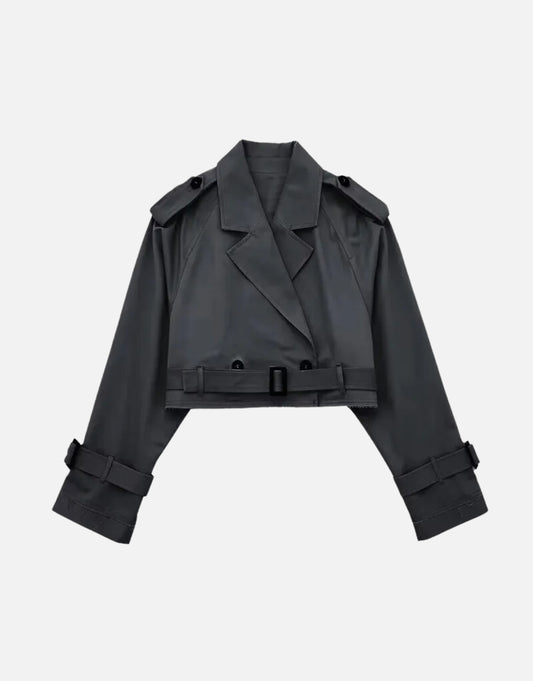 BLACK CROPPED TRENCH COAT