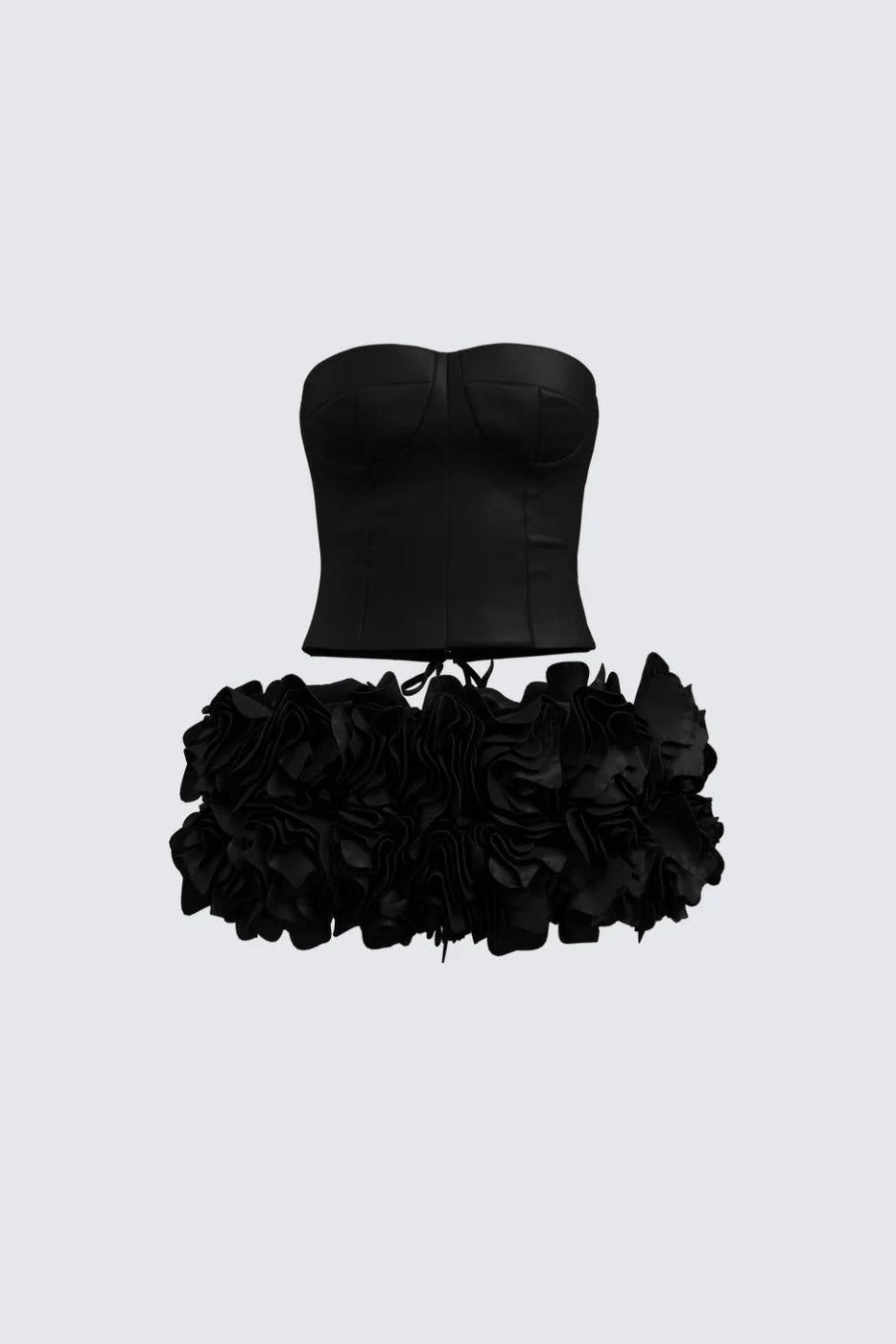 ROSE Black Strapless Corset and petal Mini Skirt Co‑Ord Set