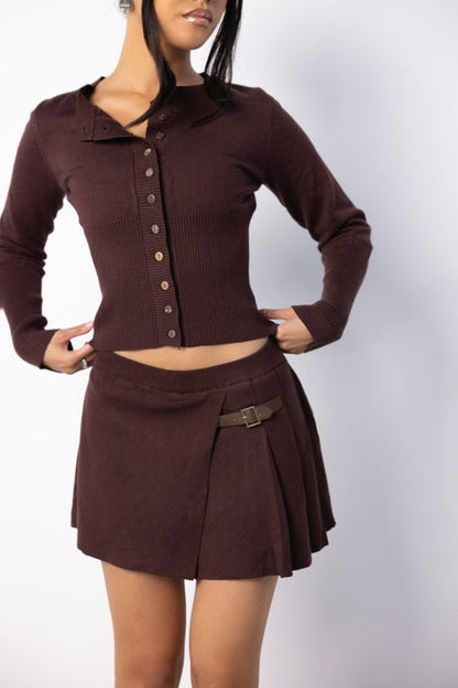 BROWN PLEATED KNITTED SKIRT