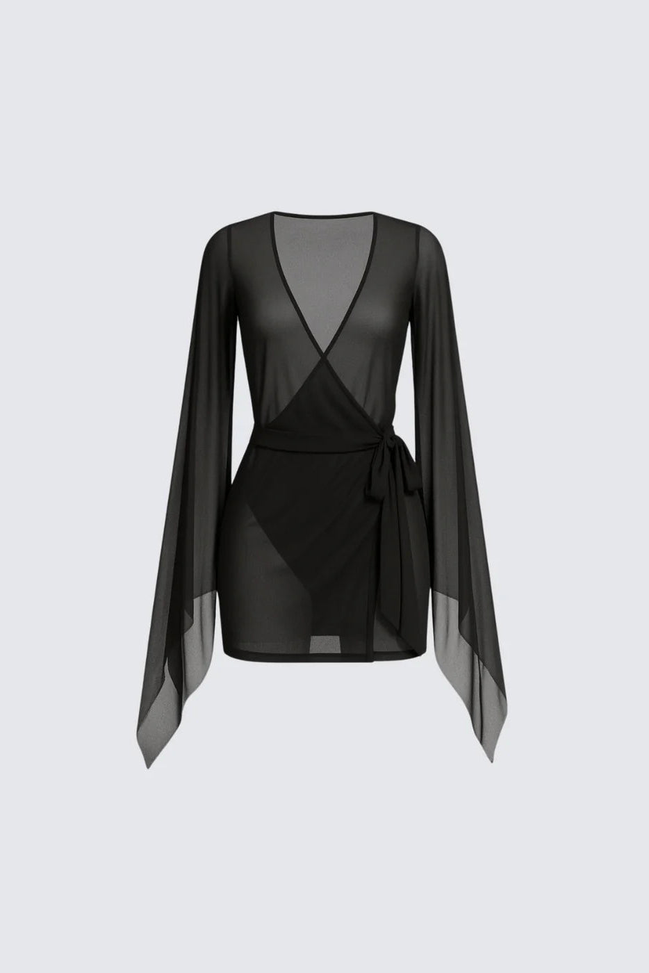 Ariana Black Sheer Wrap Mini Dress