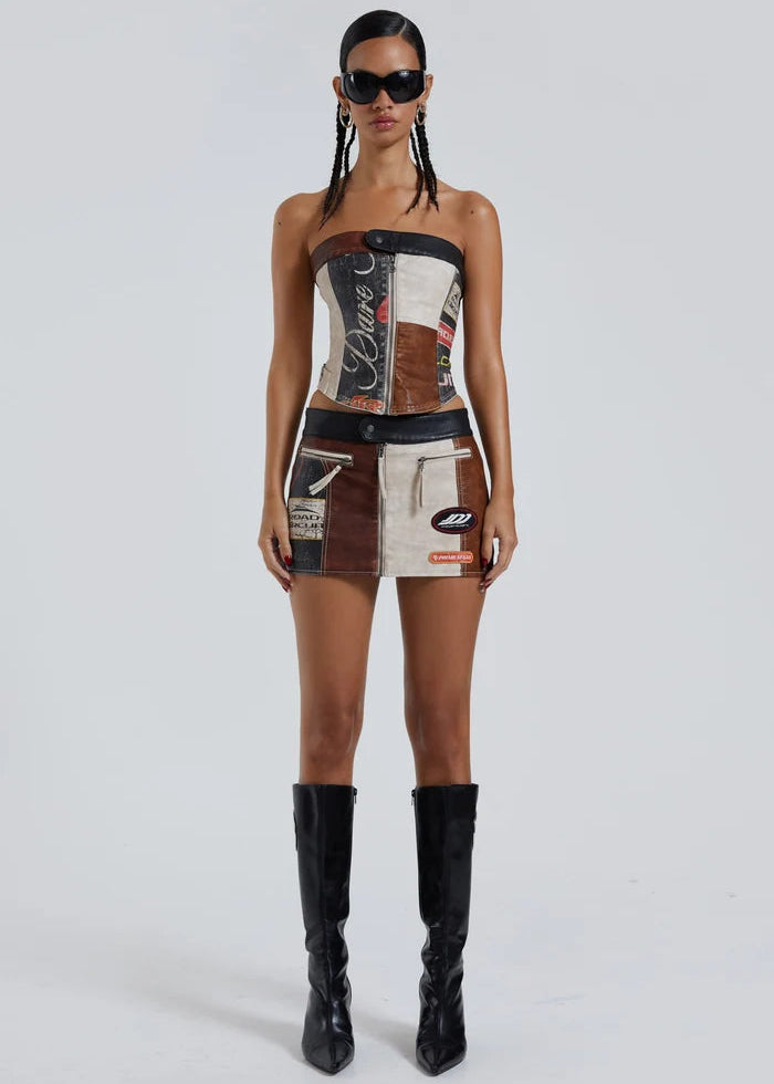 GRAPHIC LEATHER TUBE TOP