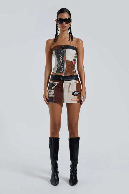 GRAPHIC LEATHER TUBE TOP