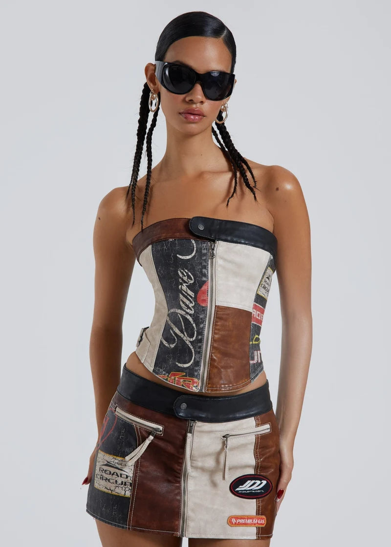 GRAPHIC LEATHER TUBE TOP