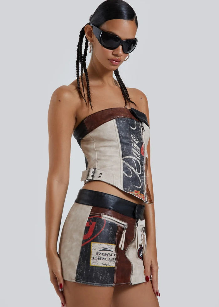 GRAPHIC LEATHER TUBE TOP