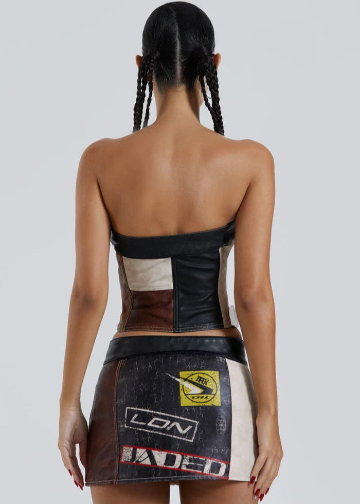 GRAPHIC LEATHER TUBE TOP