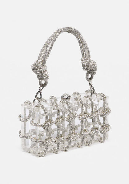 WOVEN DIAMOND CLEAR HAND BAG