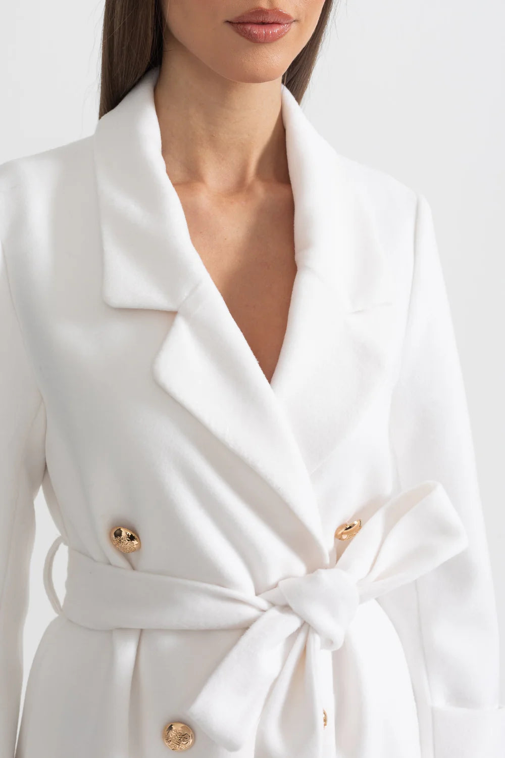 White Belted Longline Long Coat