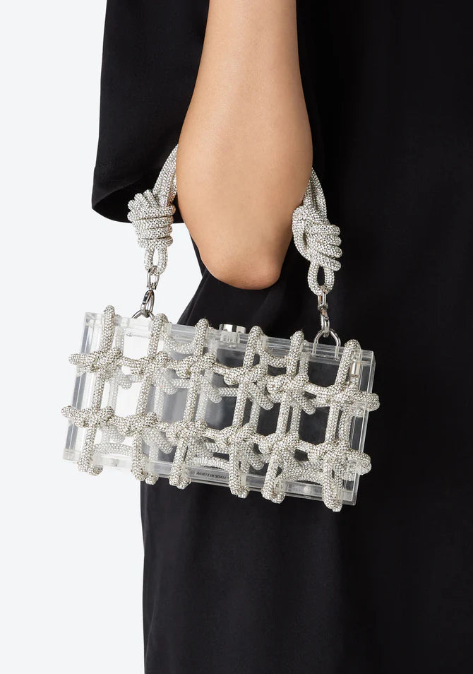 WOVEN DIAMOND CLEAR HAND BAG