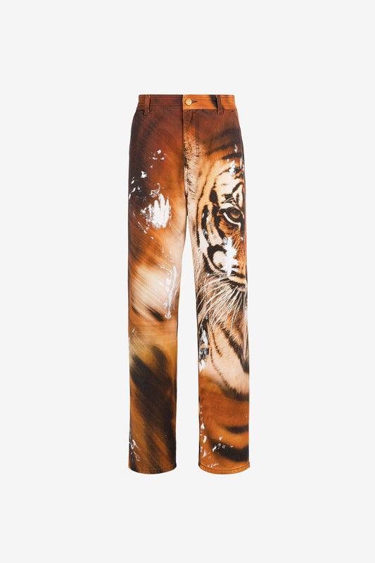 TIGER PRINT FLARE JEANS