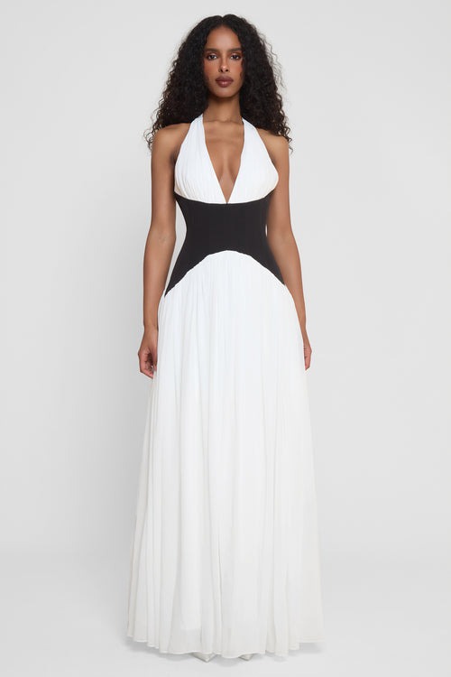SOLICE Contrast Corset Maxi Dress - White