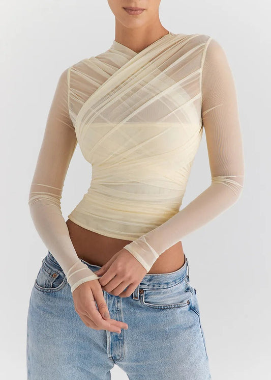 CREAM MESH LAYERED TOP