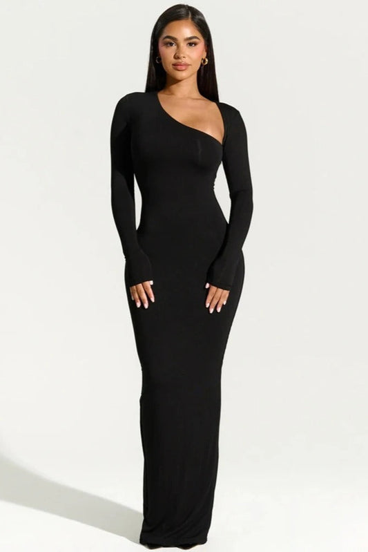 BELLA One-Shoulder Long Sleeve Maxi Dress