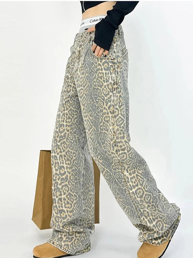 WASHED PANTHER / LEOPARD PRINT JEANS