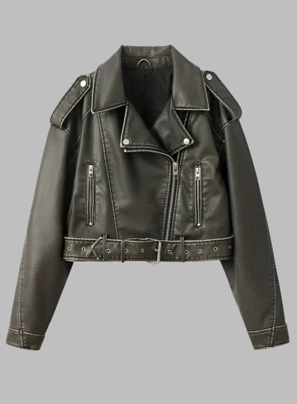 COAL GREY LEATHER BIKER JACKET