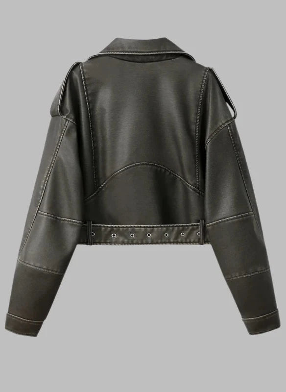 COAL GREY LEATHER BIKER JACKET