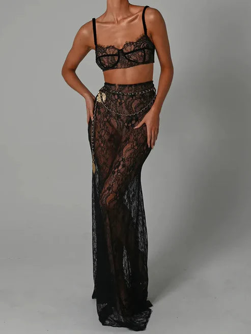 SIERRA LACE TWO PIECE SET - BLACK