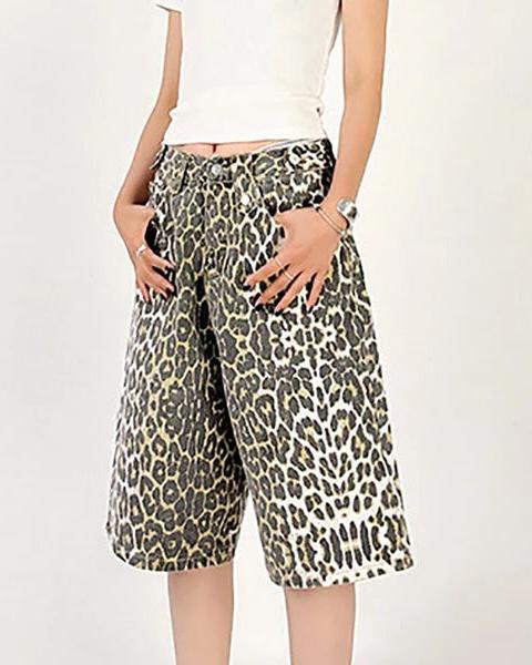 LEOPARD DENIM JORTS